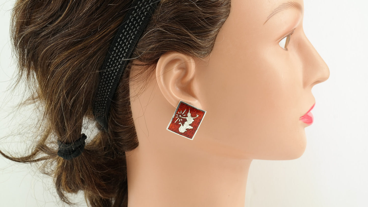 Sterling Silver Enamel Mekhala Goddess of Lightening Earrings Clip On