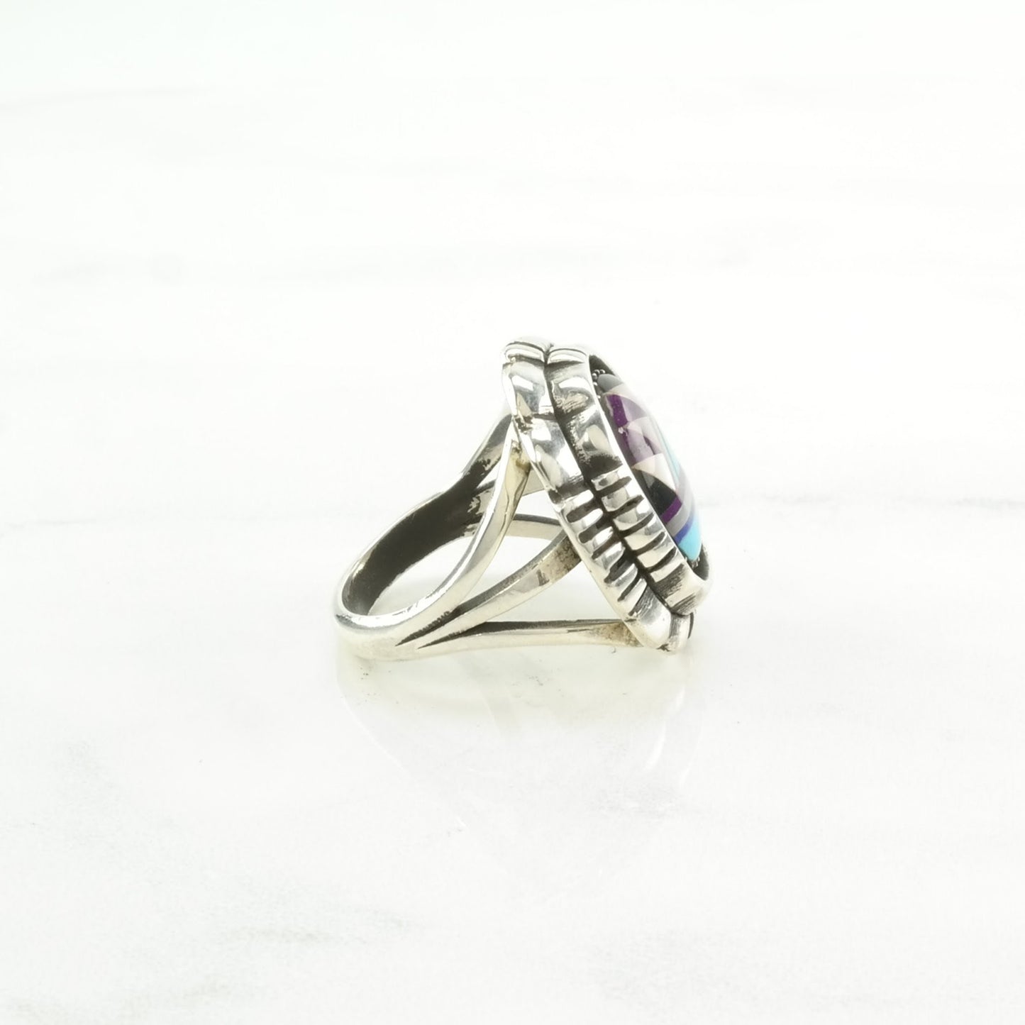 Southwest Sterling Silver Inlay Ring Size 6 1/2
