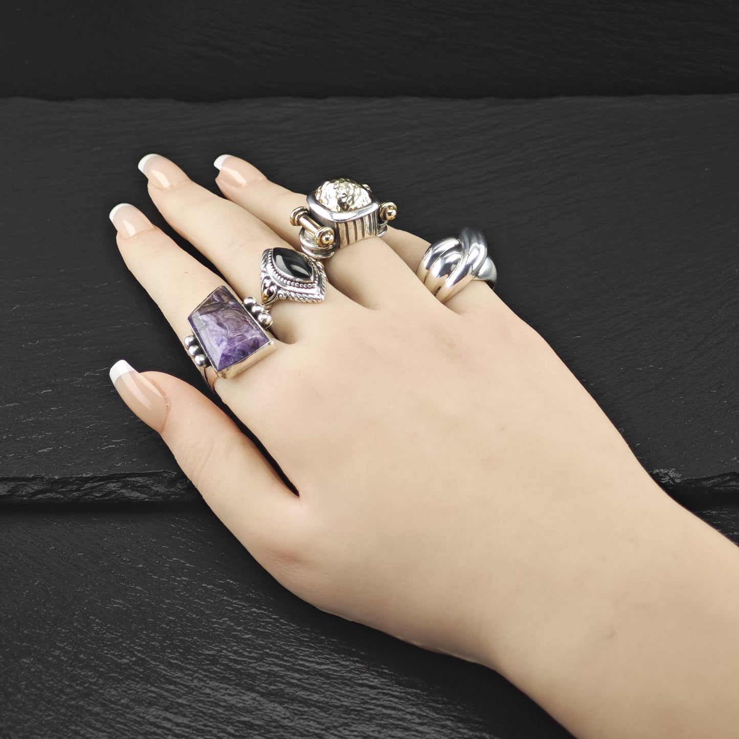 Dian Malouf Dome 14K Gold Accent Ring Sterling Silver