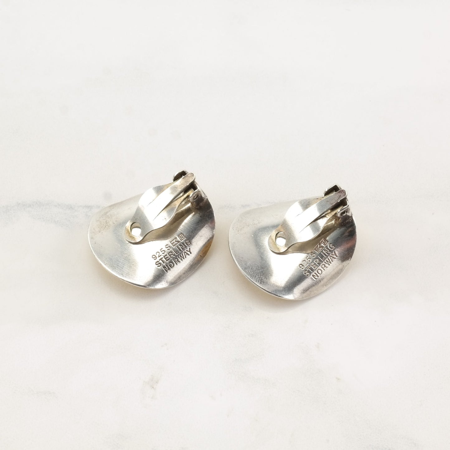 Einar Modahl Sterling Silver and Yellow Enamel Earrings, Norwegian Clip-On Earrings, Circa 1950s