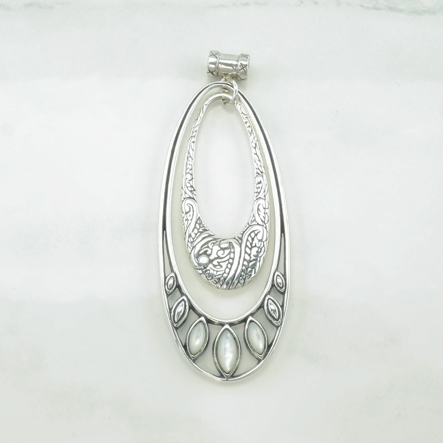 Vintage Carolyn Pollack MOP Floral Scroll Sterling Silver Pendant