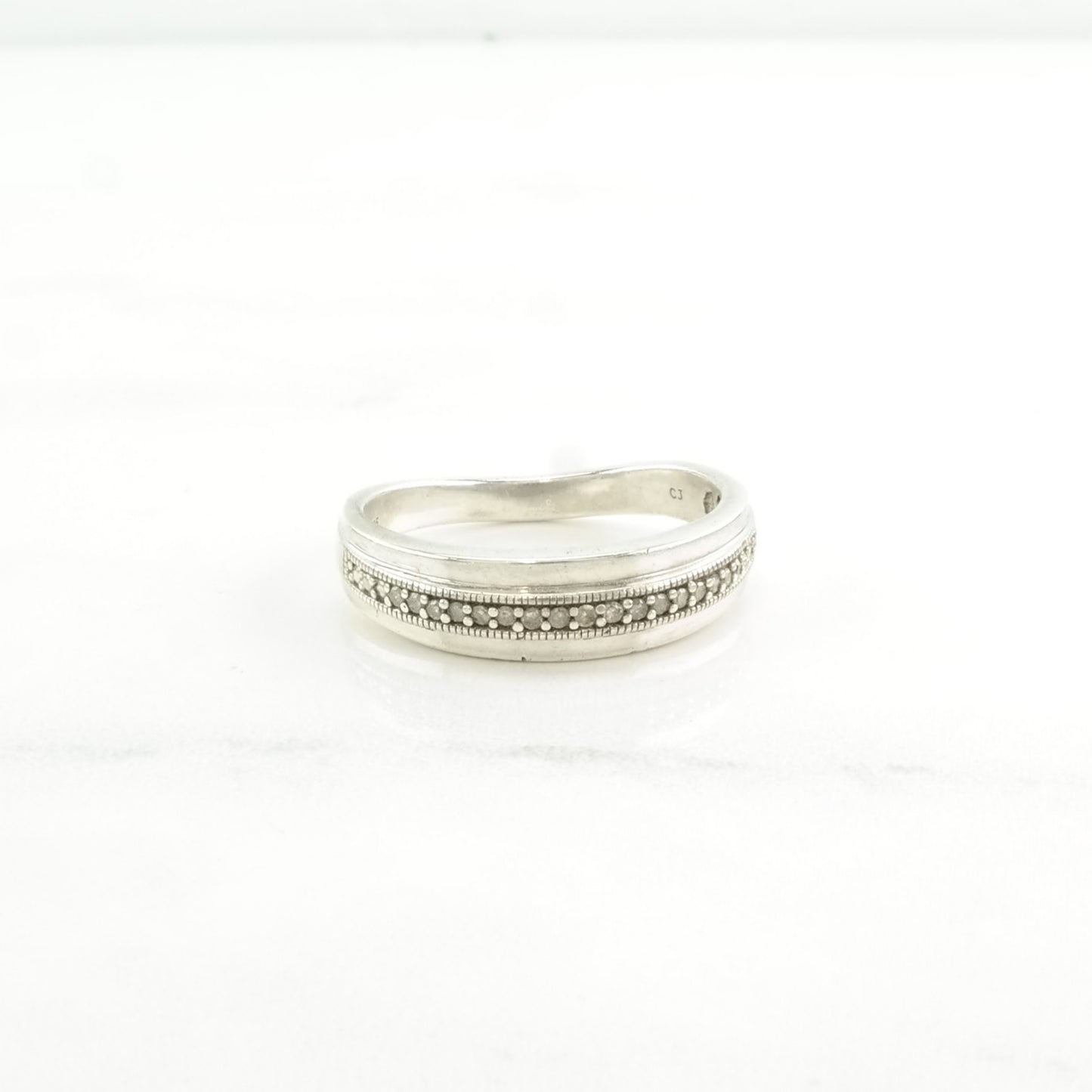 Vintage Sterling Silver Ring Diamond Band Size 10