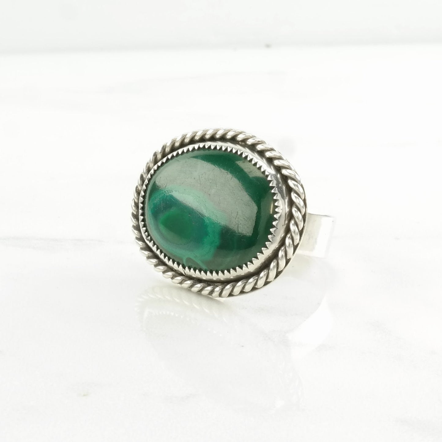Vintage Sterling Silver Ring Malachite Large Green Size 9 1/4