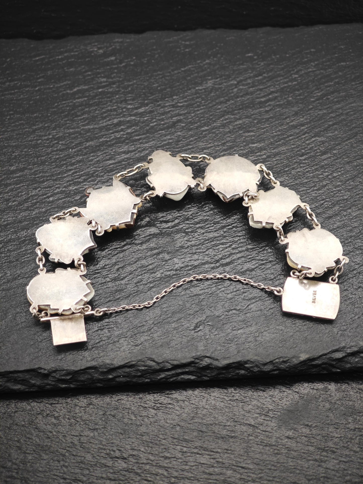 Pristine Japanese Toshikane, 7 Gods of Fortune Bracelet, Porcelain Sterling Silver