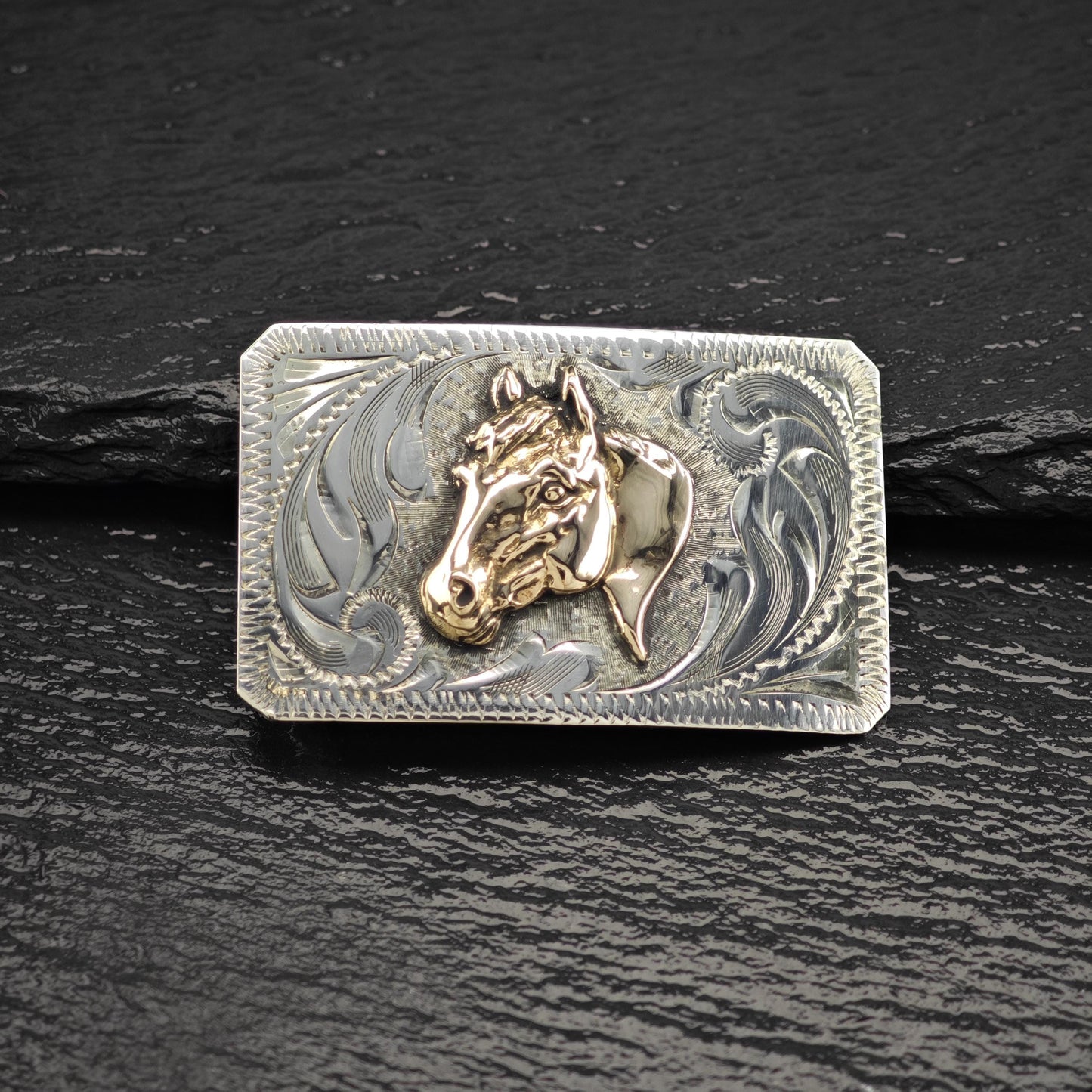 Vintage Western Style Horse Belt Buckle in Sterling Silver