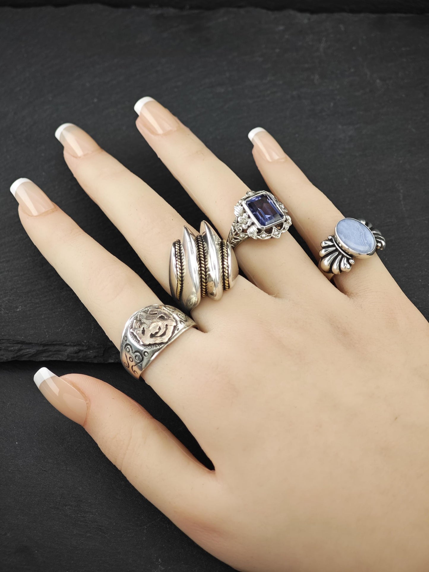 Vintage Carolyn Pollack, Agate Ring Sterling Silver