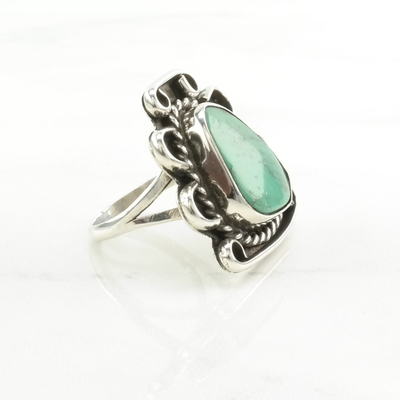 Vintage Sterling Silver Ring Turquoise Abstract Size 5