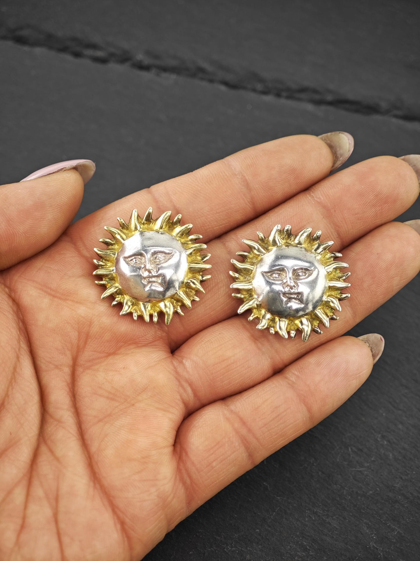 Sergio Bustamante Gold, Sun Face Stud Earrings Sterling Silver