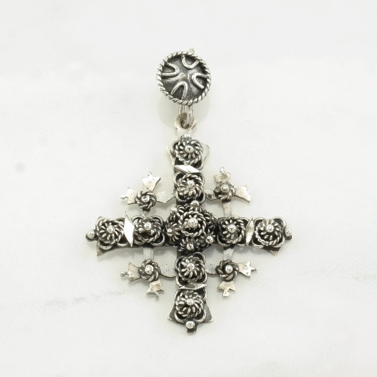 Vintage Jerusalem Cross Cannetille Sterling Silver Pendant