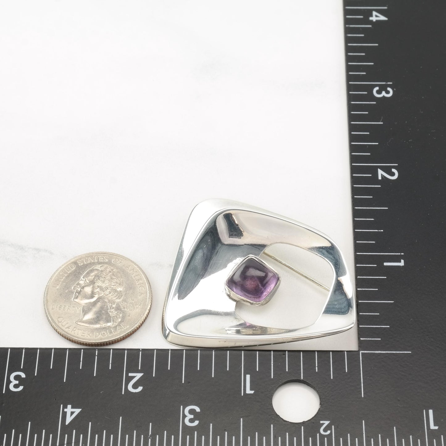 Swedish Modernist Purple, Amethyst Sterling Silver Brooch B1986