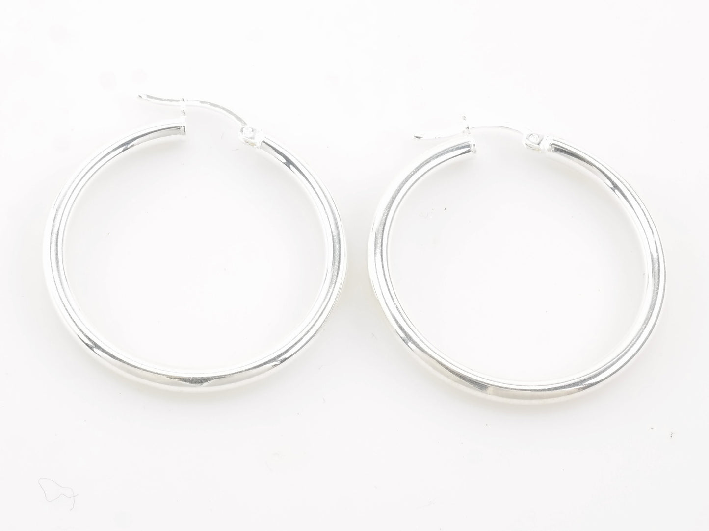 Sterling Silver 3mm Wide Earrings Hoop 1 3/8"