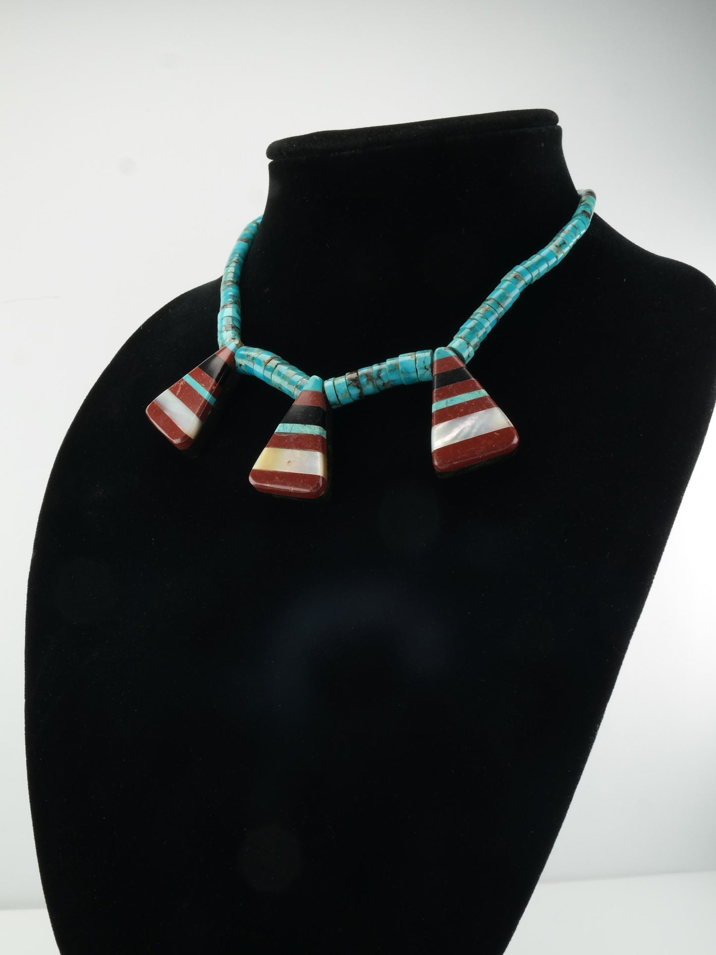 Vintage Native American Sterling Silver Jet Heishi Beads Necklace