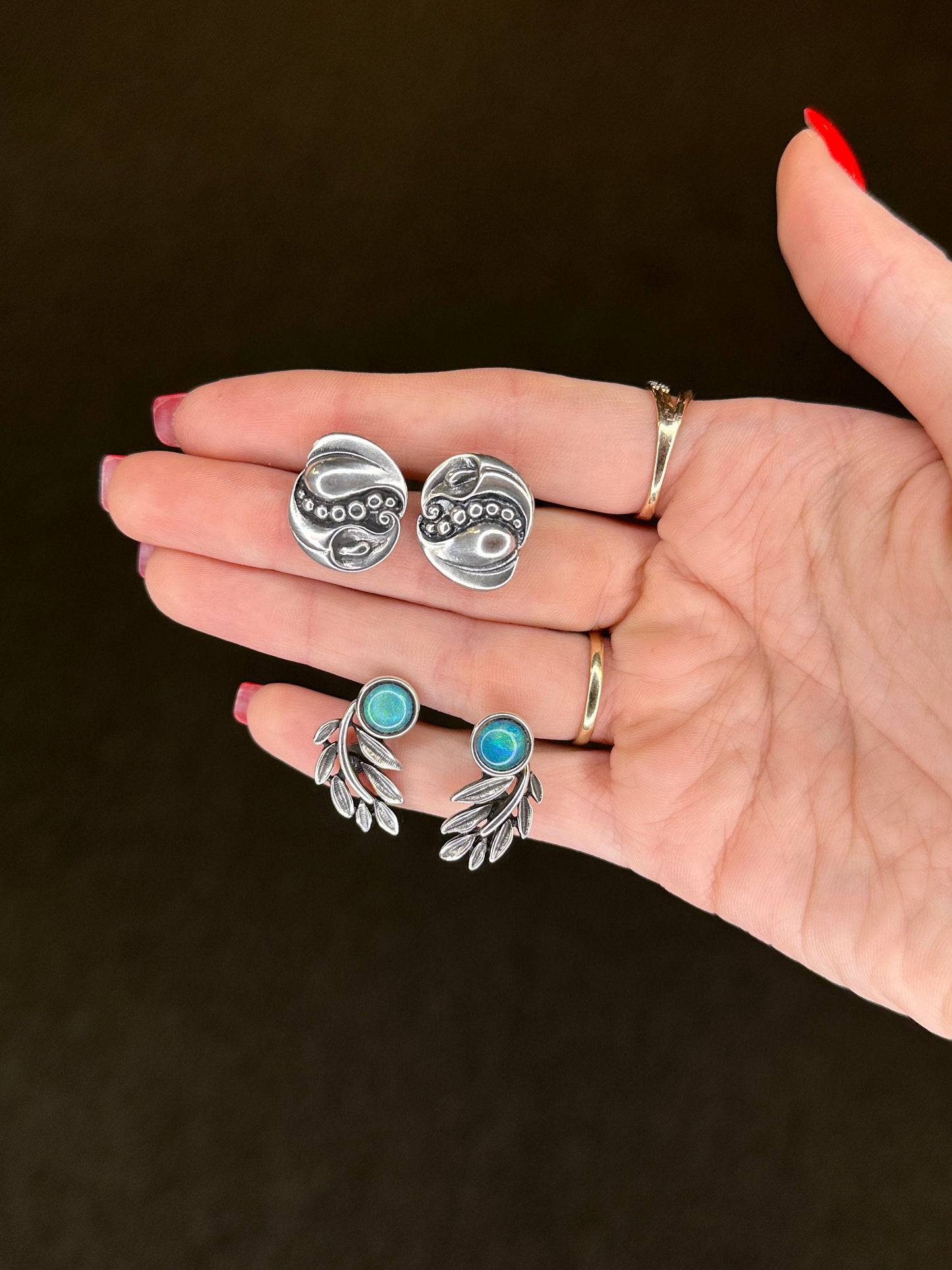 Stamas Sterling Silver Opal Doublet Leaf Earrings Clip On