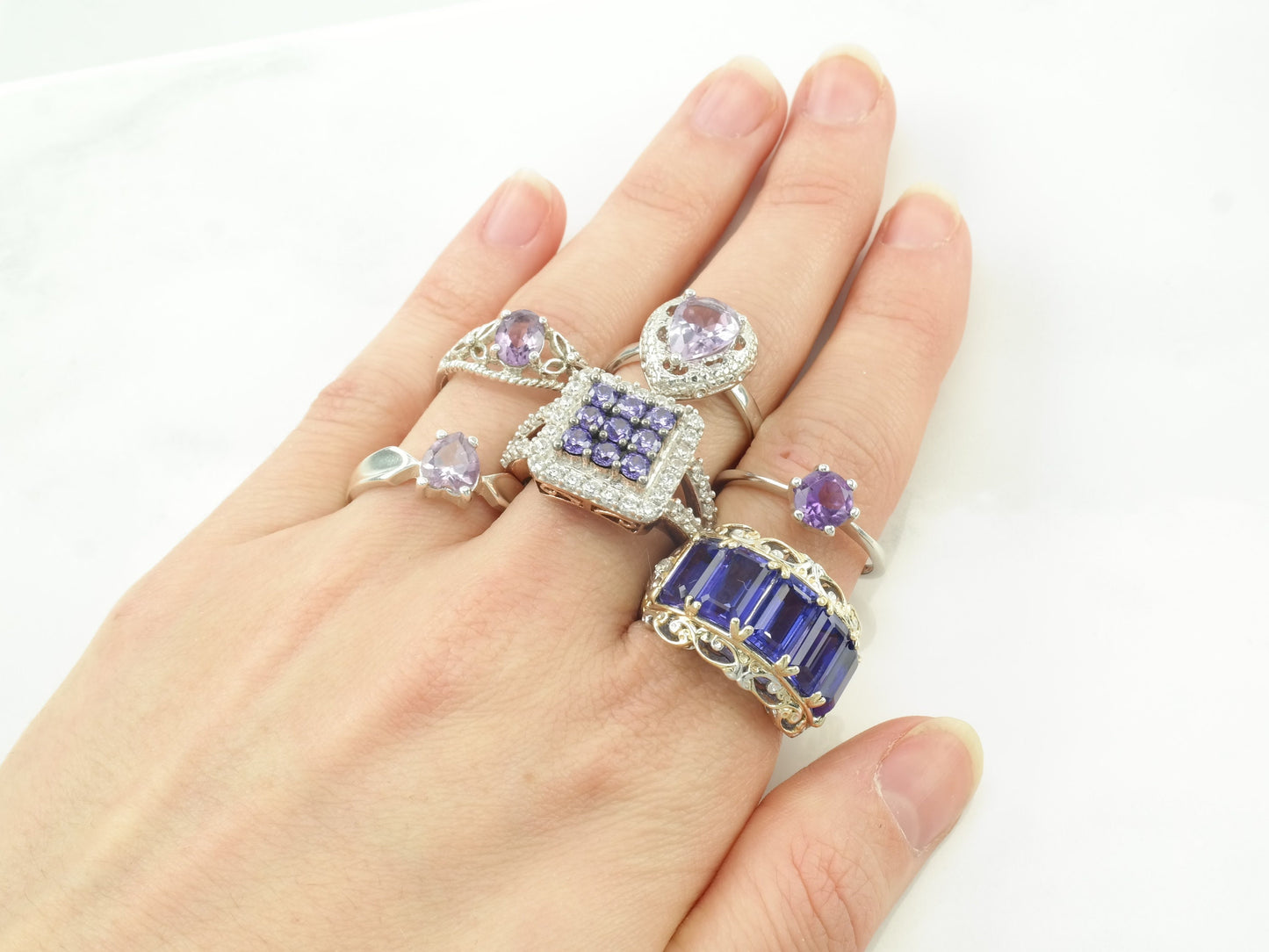 Vintage Amethyst & Gemstone Sterling Silver Rings Size 7