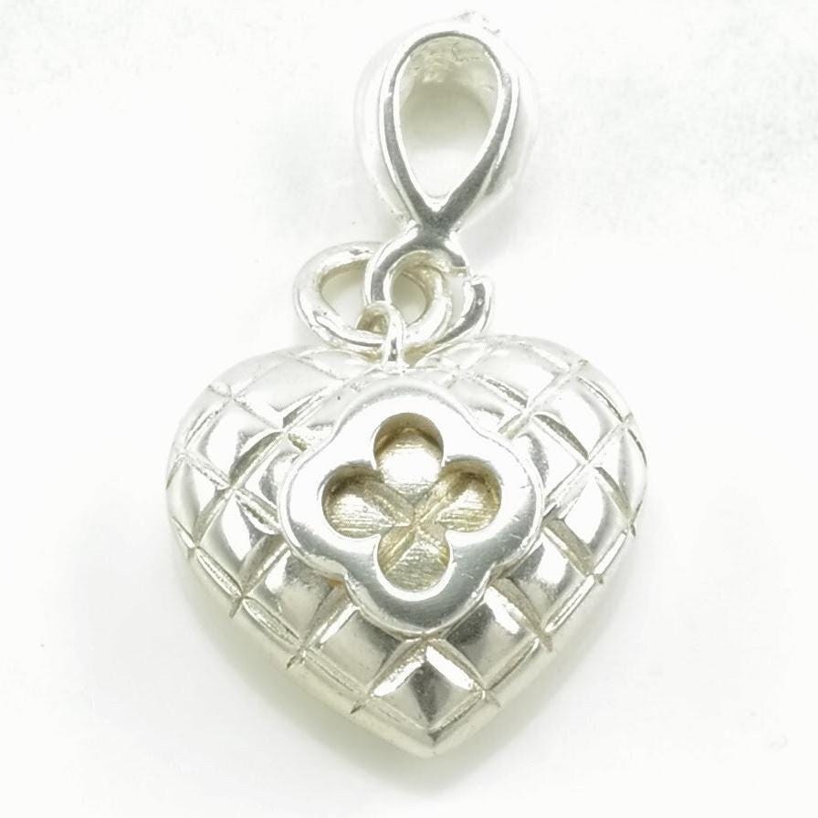 Vintage Heart Clover Sterling Silver Pendant