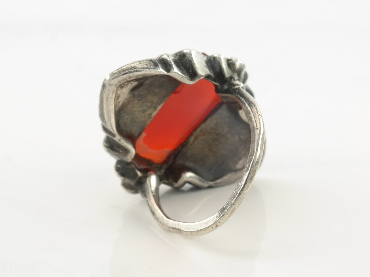 Antique Art Deco Silver Ring Carnelian Marcasite Sterling Size 3