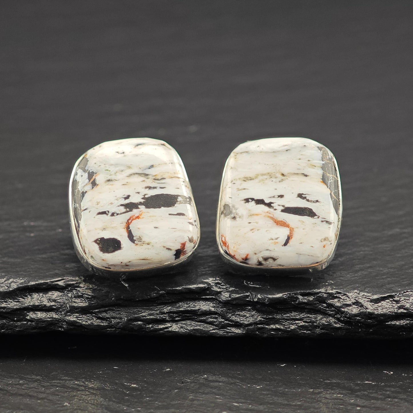 Peyote Bird Multi-color White Buffalo Stud Earrings Sterling Silver