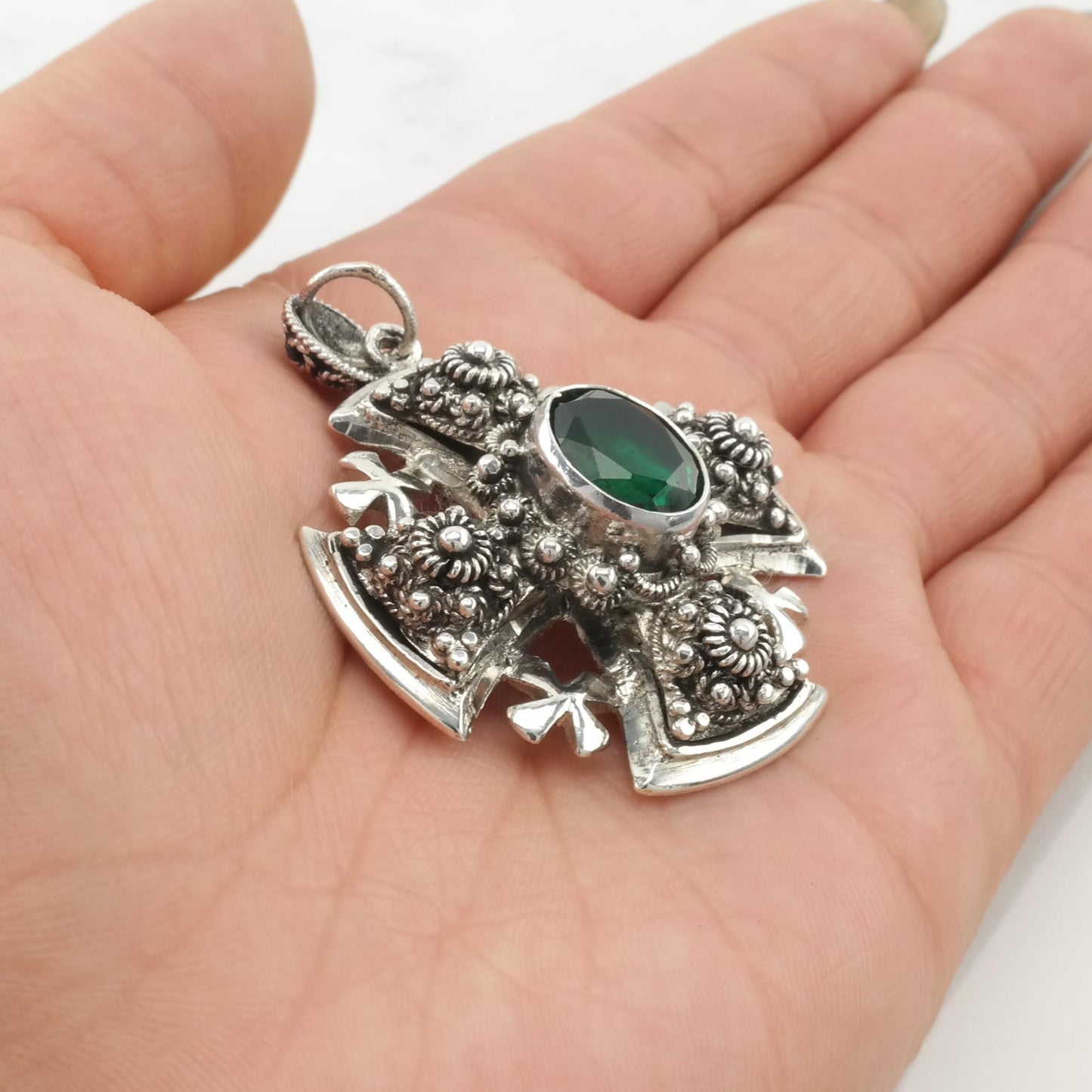 Jerusalem Cross Floral Pendant Sterling Silver P2651