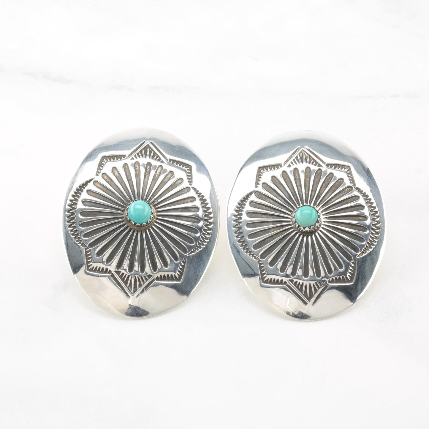 Vintage Signed, Native American Sterling Silver Pierced Earrings