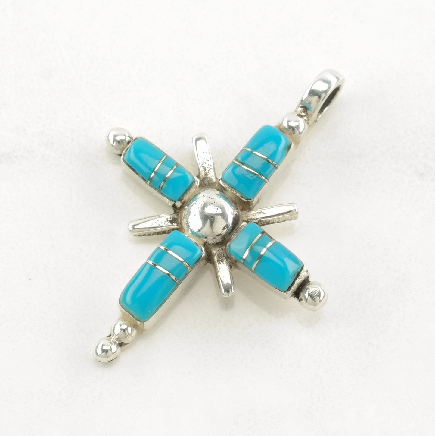 Vintage Southwest Turquoise, Multi Gemstone Inlay Sterling Silver Pendant