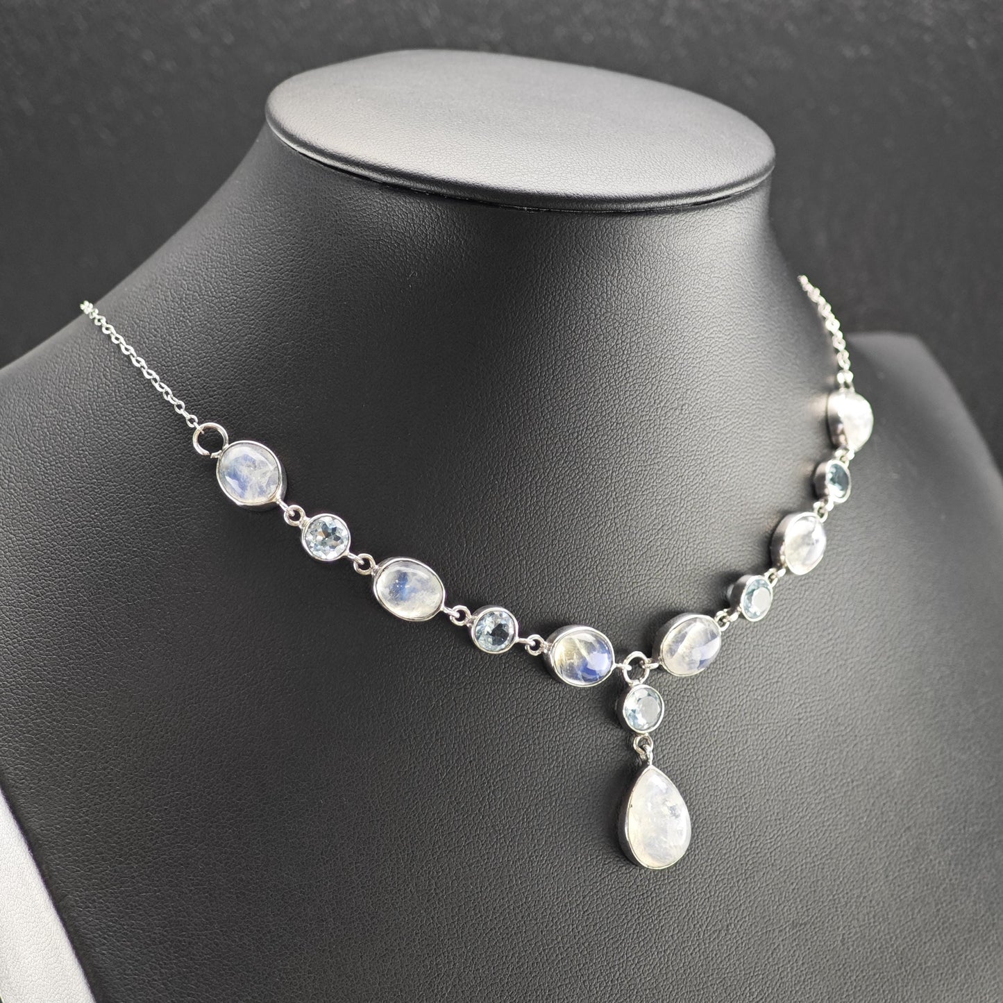 Lariat Sterling Silver Blue Moonstone Topaz Necklace
