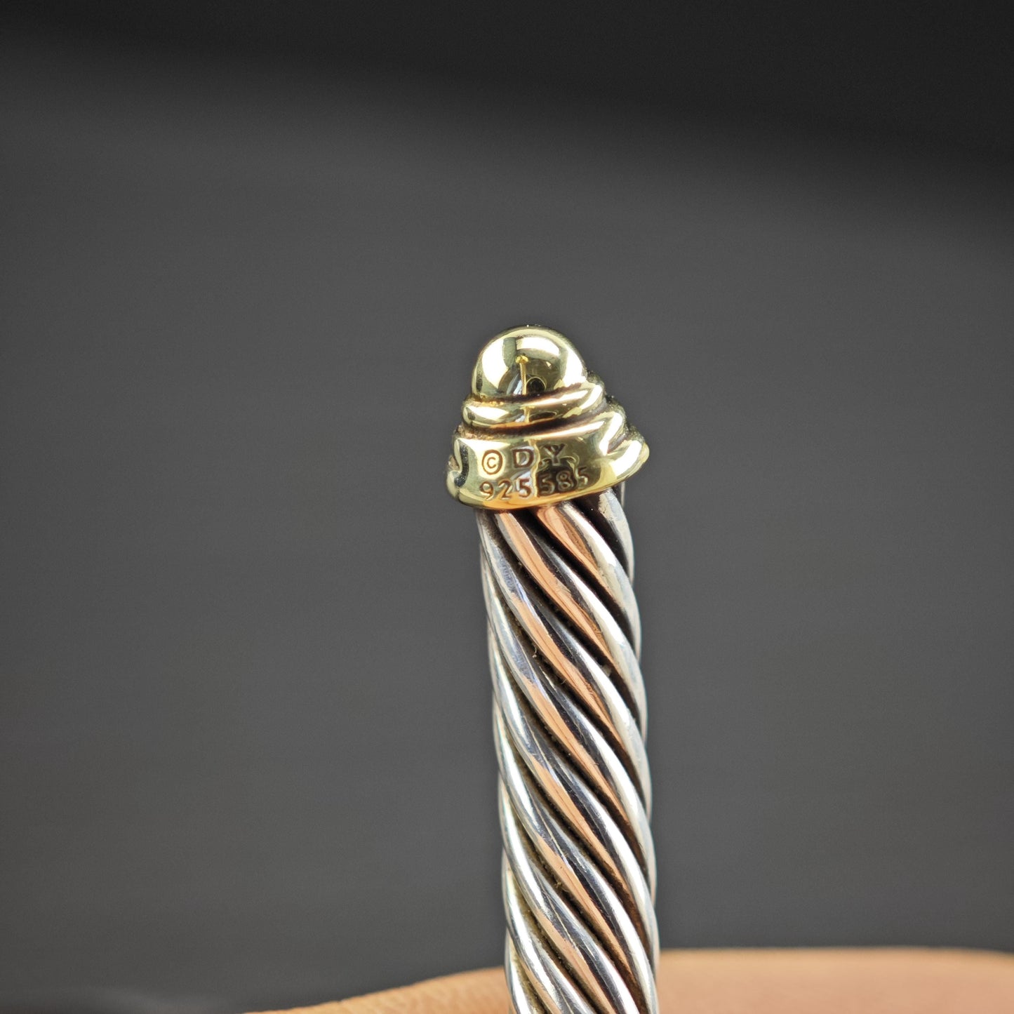 David Yurman 5mm 14K Gold Accent Cable Cuff Bracelet Sterling SIlver