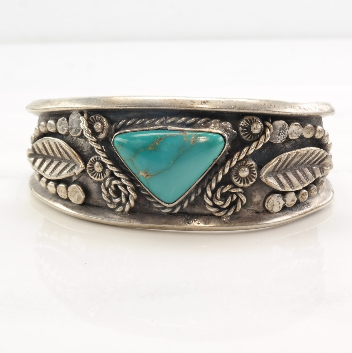 Native American Sterling Silver Turquoise Leaf Triangle Cuff Bracelet