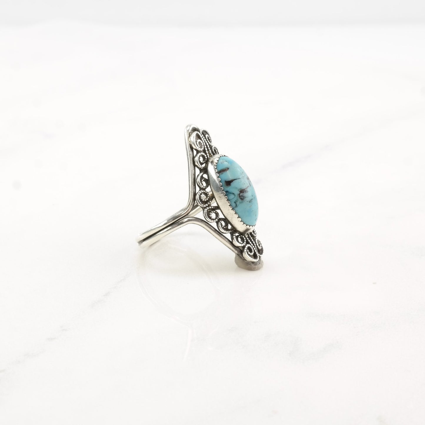 Vintage Sterling Silver Hubbell Glass Filigree Adjustable Ring Size 5