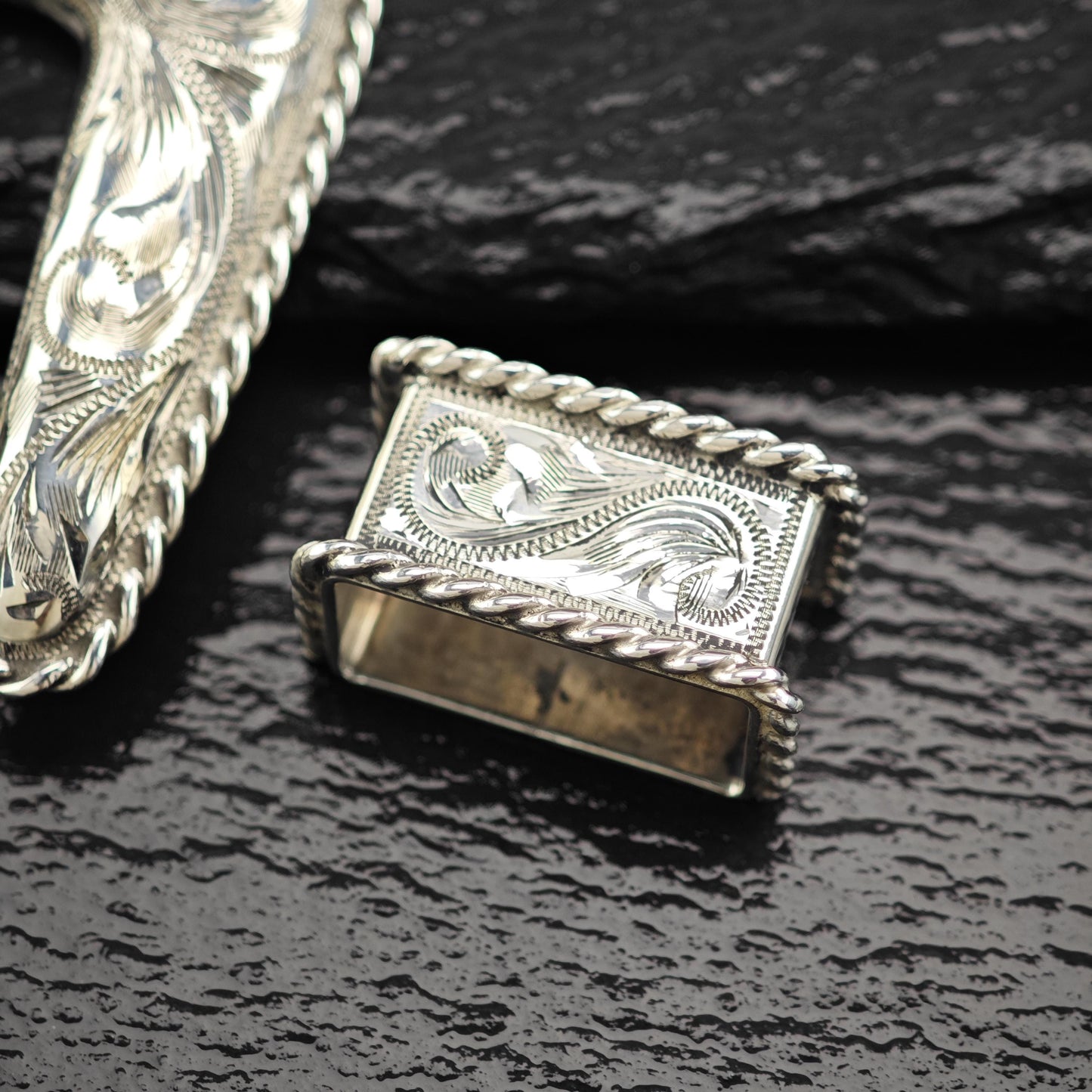 Vintage Floral Western Buckle Sterling Silver, Ranger Belt Buckle and Notch by Sunset Trails