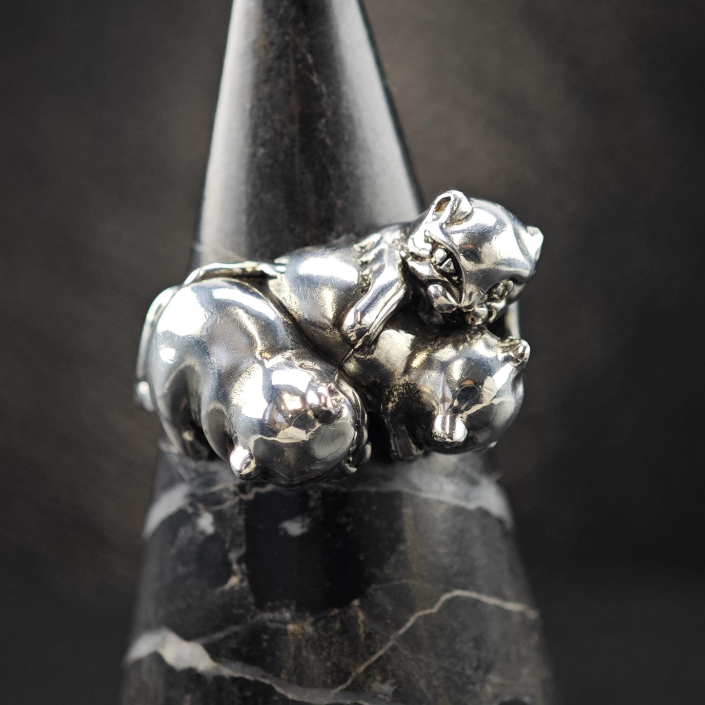 Kabana Sterling Silver Cat Ring, Vintage Style (Size 8)