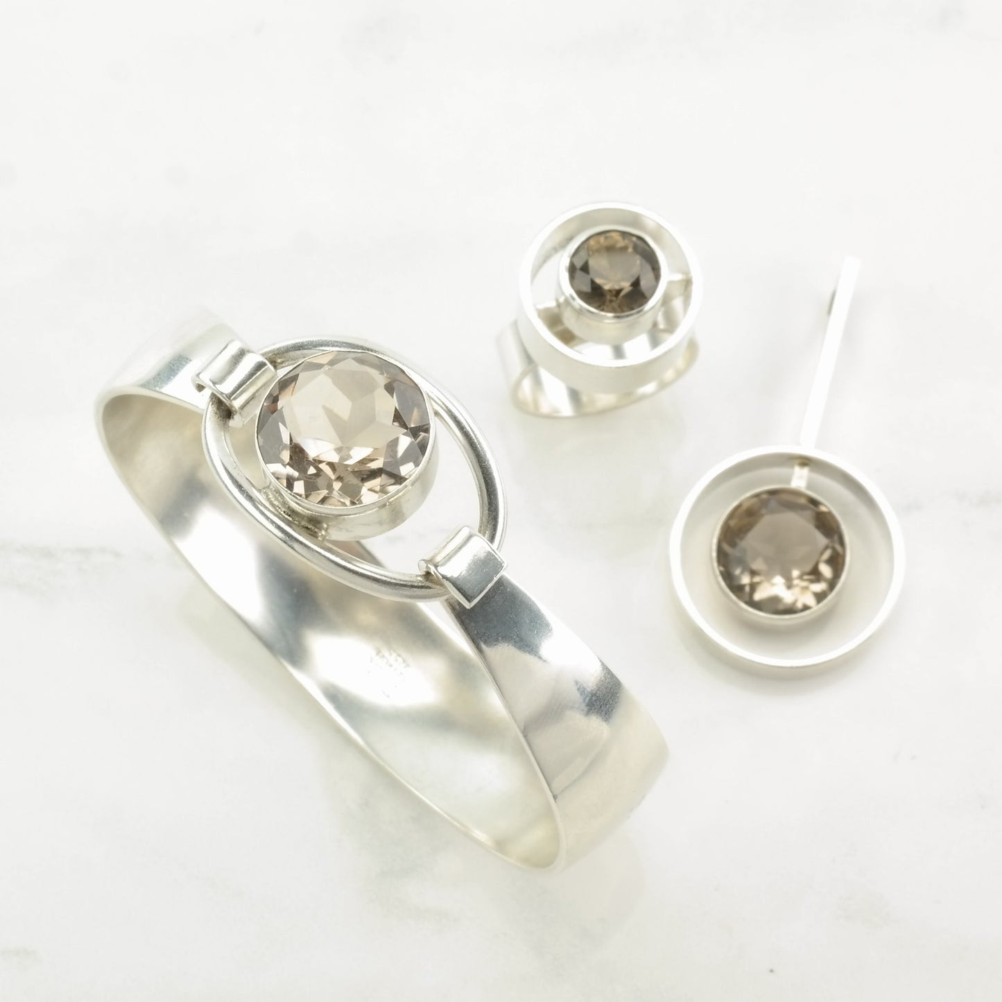 Smoky Quartz Sterling Silver Jewelry Set From Denmark