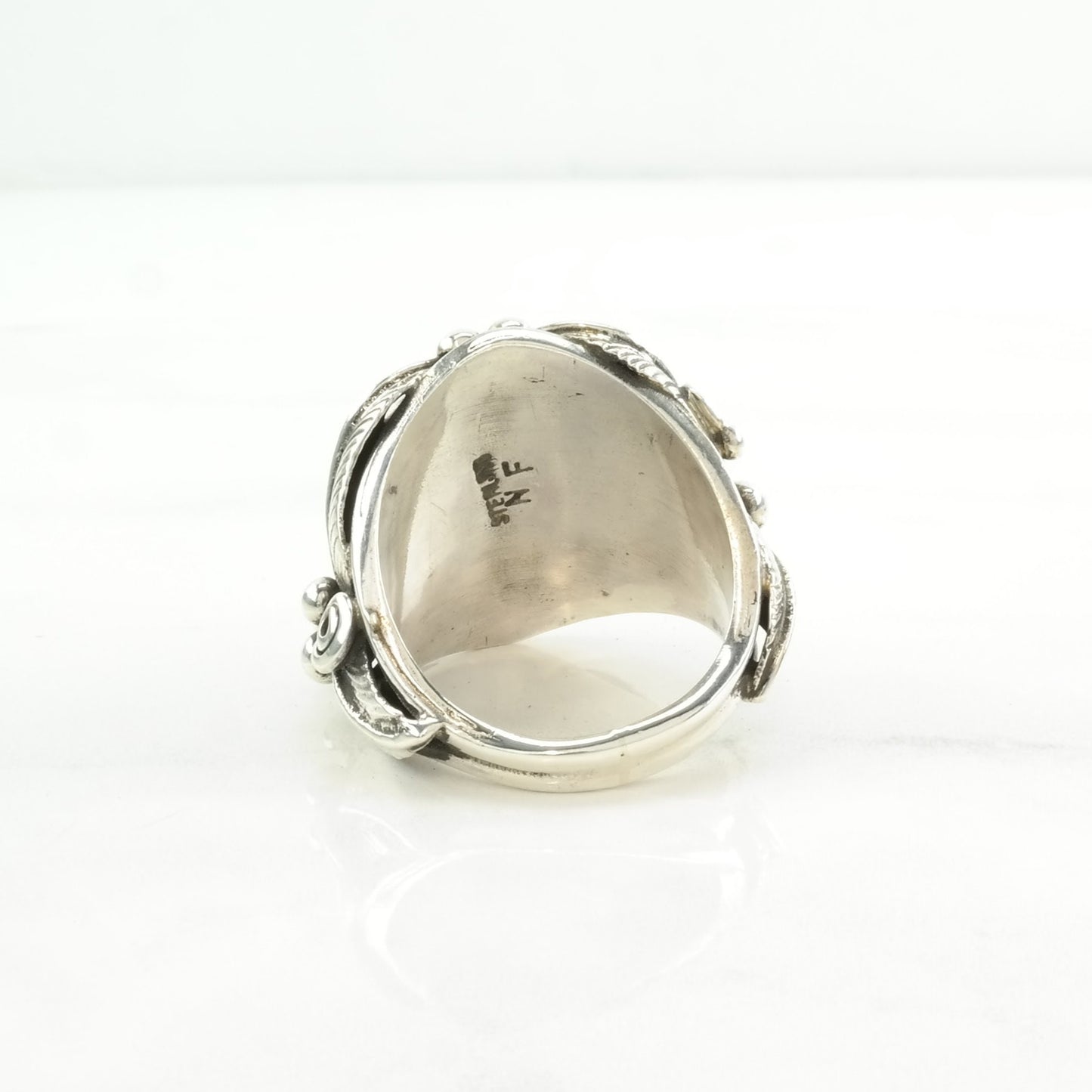 Native Silver Ring Turquoise Floral Sterling Blue Sz12 1/2 R5060