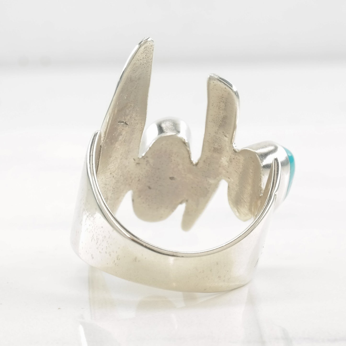 Vintage Christin Wolf Silver Ring Turquoise Abstract Sterling Size 8 R4073