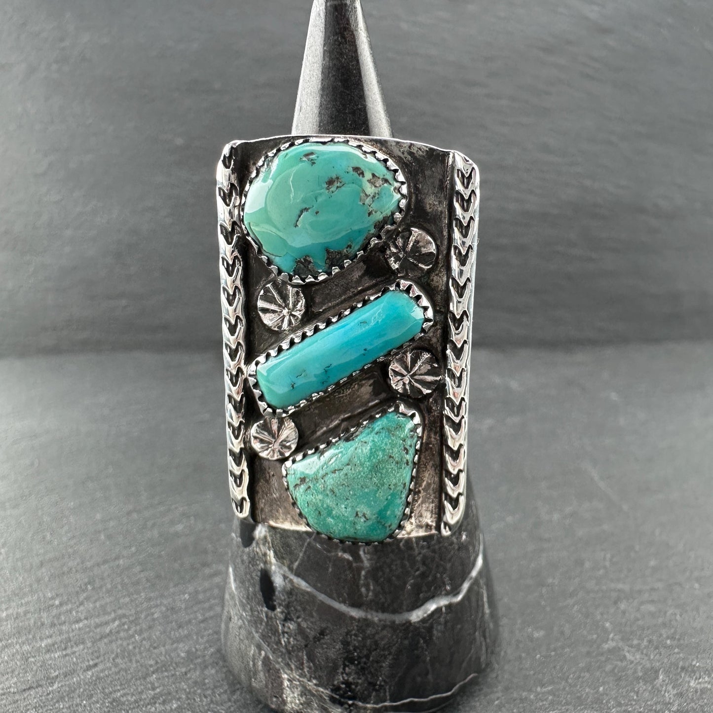 Large Native American, Green Turquoise Ring Sterling Silver