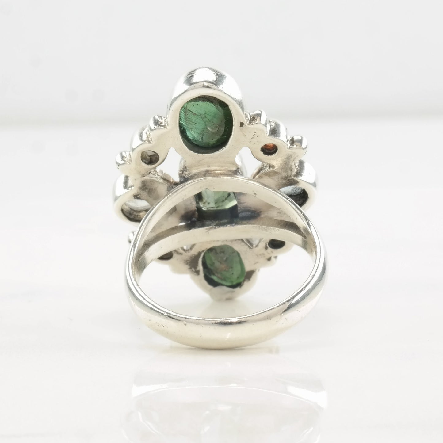 Sterling Silver Ring Green Diopside, Moonstone, Multi Gem Sz8 R4048