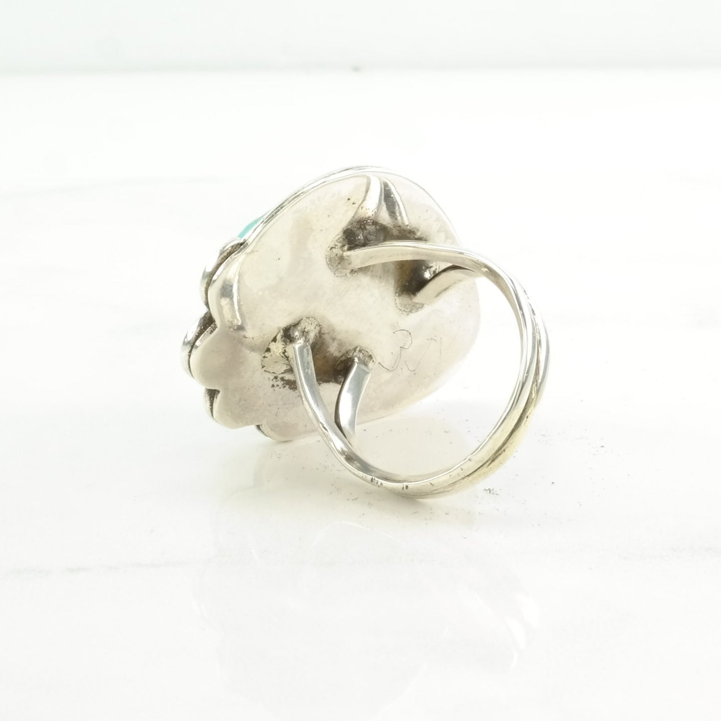 Vintage Native American Silver Ring Turquoise Rope Detail, Kingman Sterling Blue Size 8 1/2