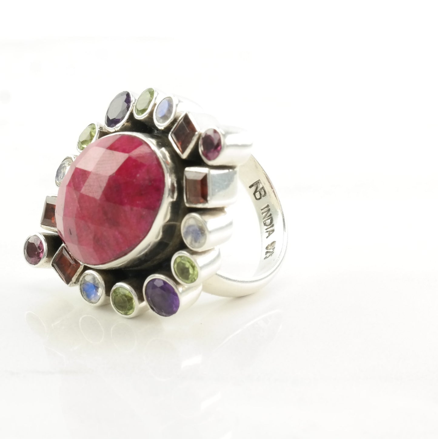 Nicky Butler Silver Ring Ruby Corundum, Multi Gem Huge Sterling Pink Sz5 3/4 R4675