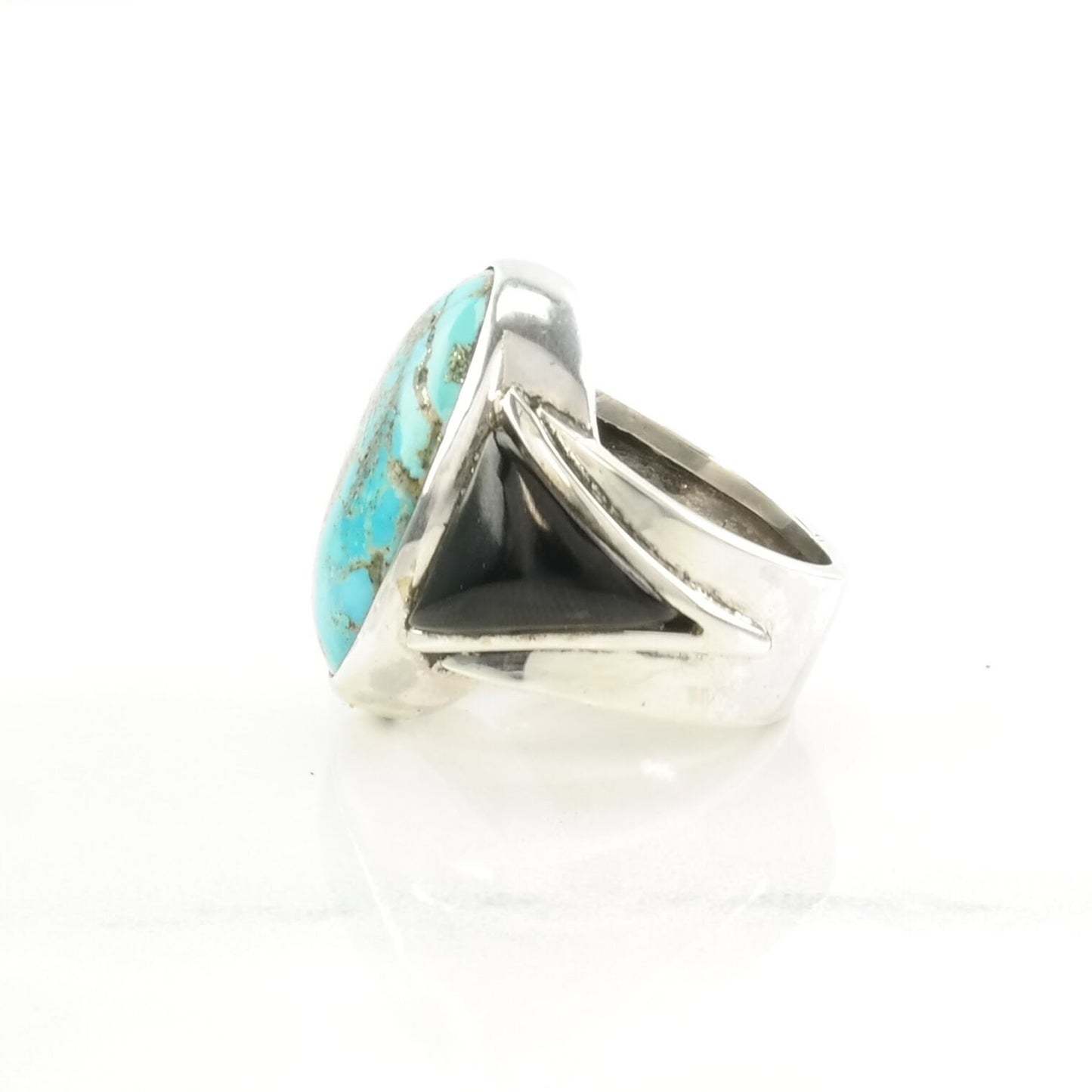 Turquoise Silver Ring, Onyx Sterling Blue, Black Size 7 1/4