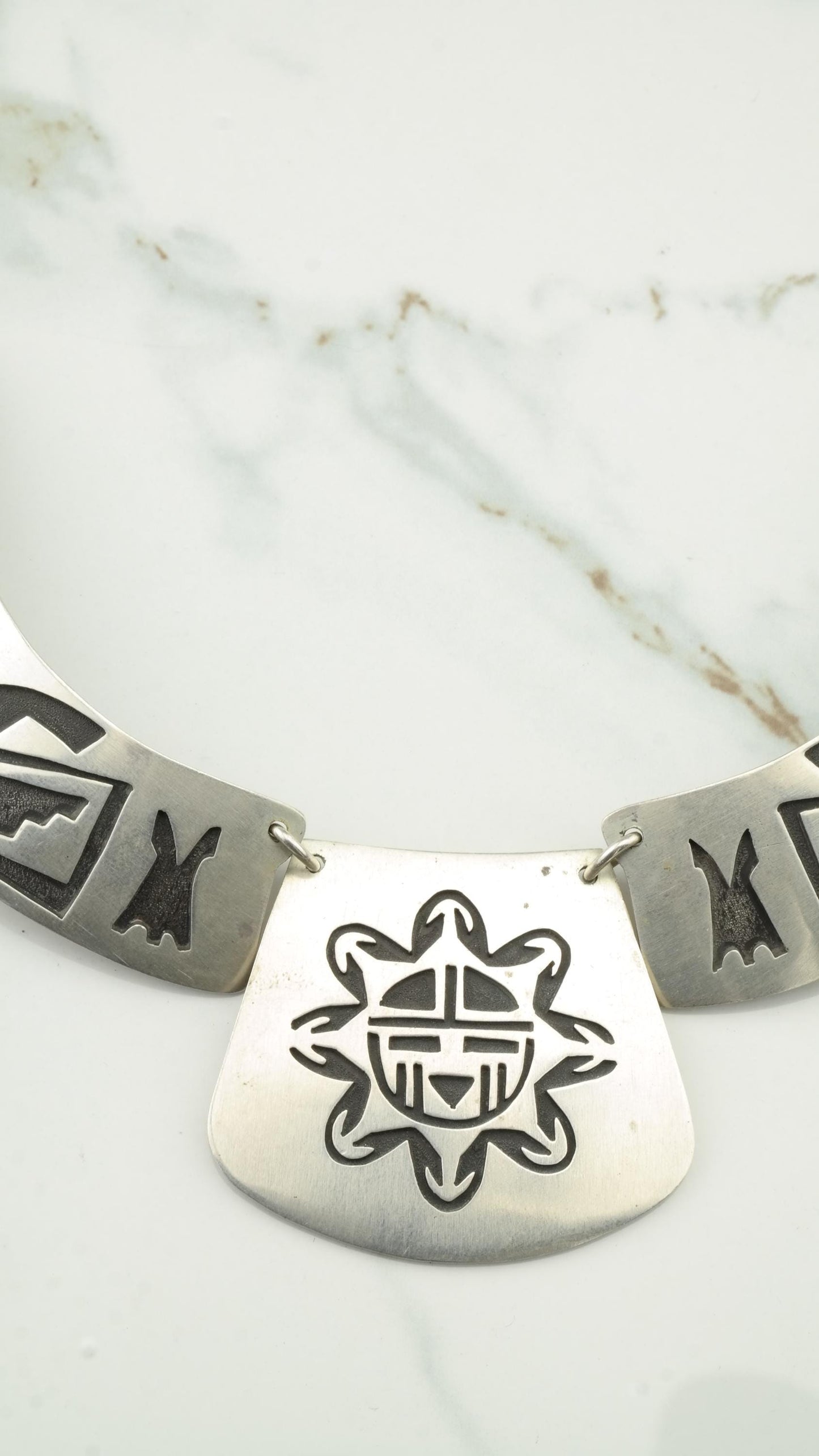 Vintage Hopi Sterling Silver Overlay Necklace with Sunface Pendant, Native American, 1980s