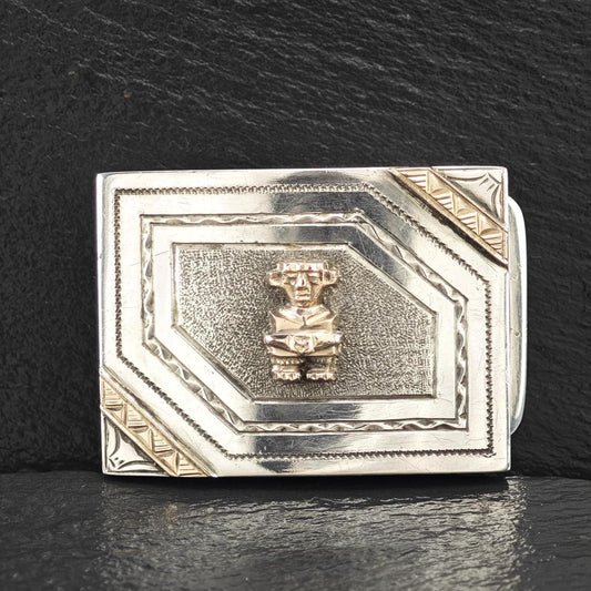 Central South American, Gold Accent, Belt Buckle Sterling Silver