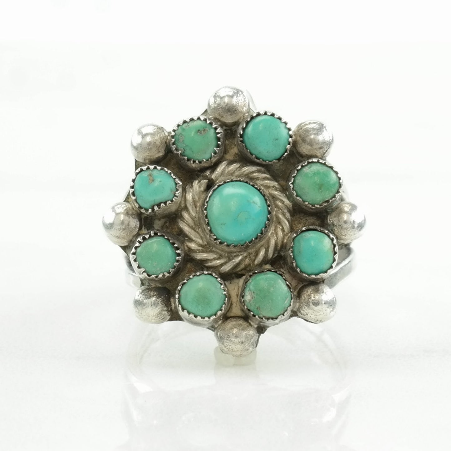 Vintage Native American Silver Ring Turquoise Cluster Sterling Size 6 1/2
