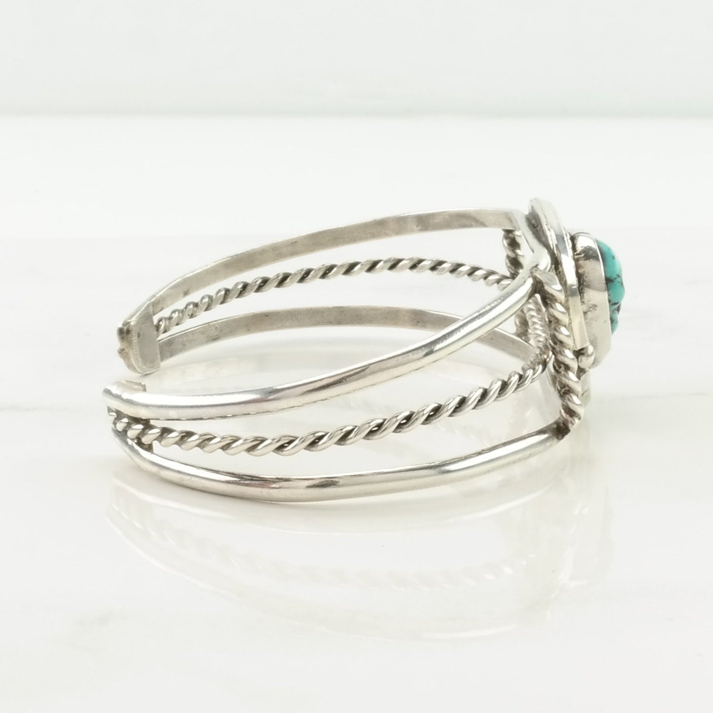 Southwest Sterling Silver Cuff Bracelet Blue Turquoise Rope