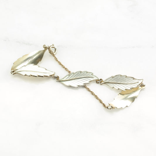 Norway Sterling Silver Link Bracelet Enamel Leaf