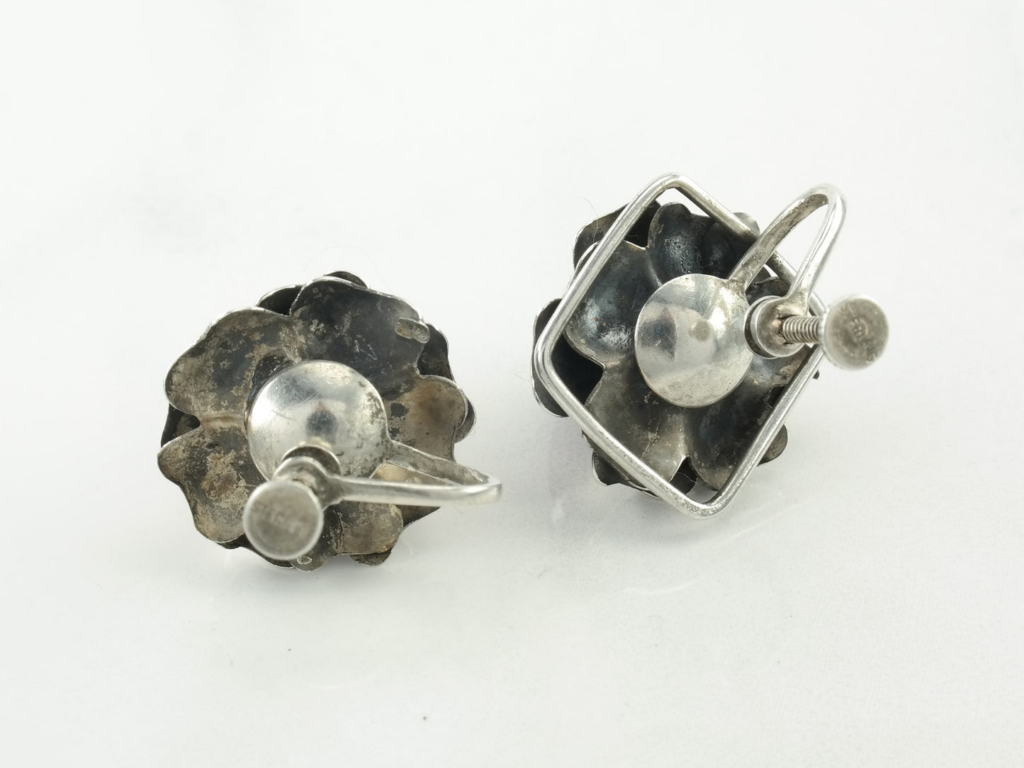 Modernist Sterling Silver Screwback Earrings