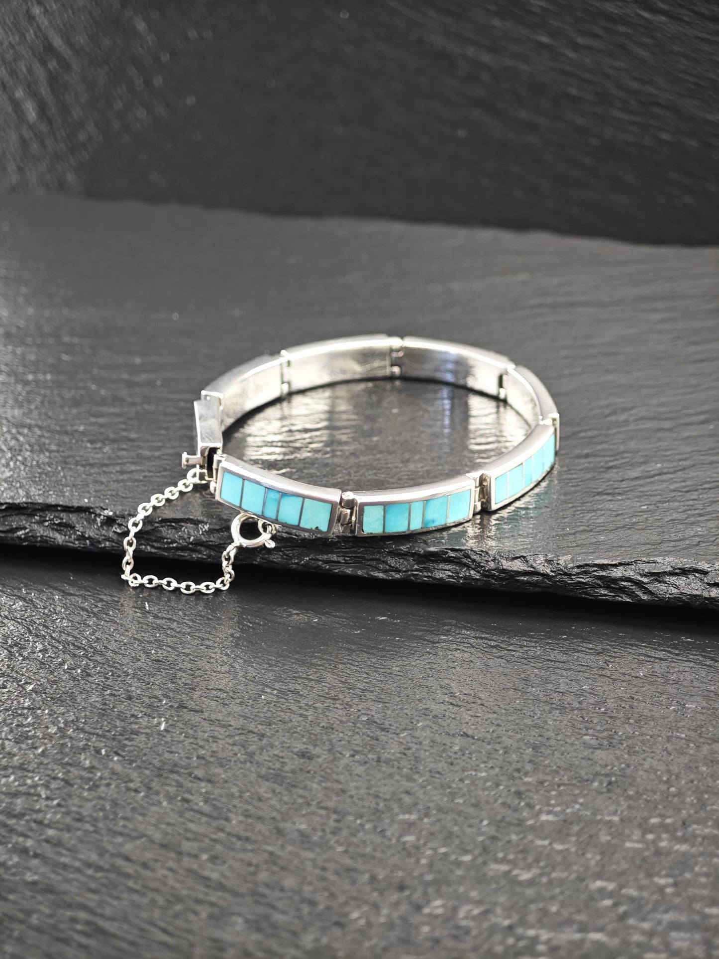 TSF Signed Turquoise, Inlay Bracelet Sterling Silver