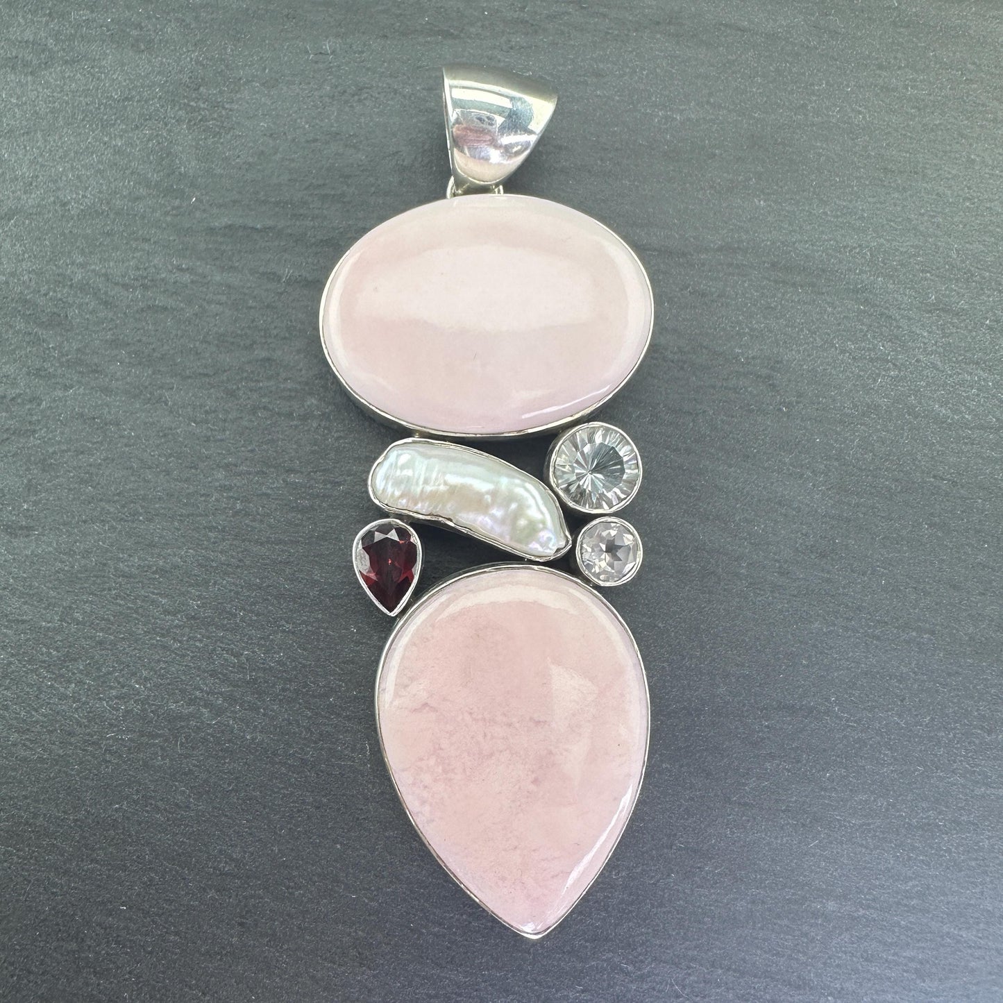 Vintage Large Sterling Silver Pink Pendant