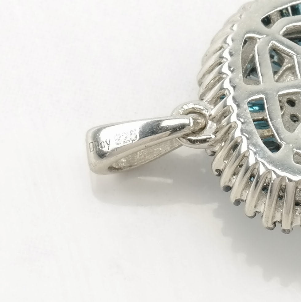 Choice of Vintage 1.9 cttw Diamond Square Cluster Sterling Silver Pendant P2610