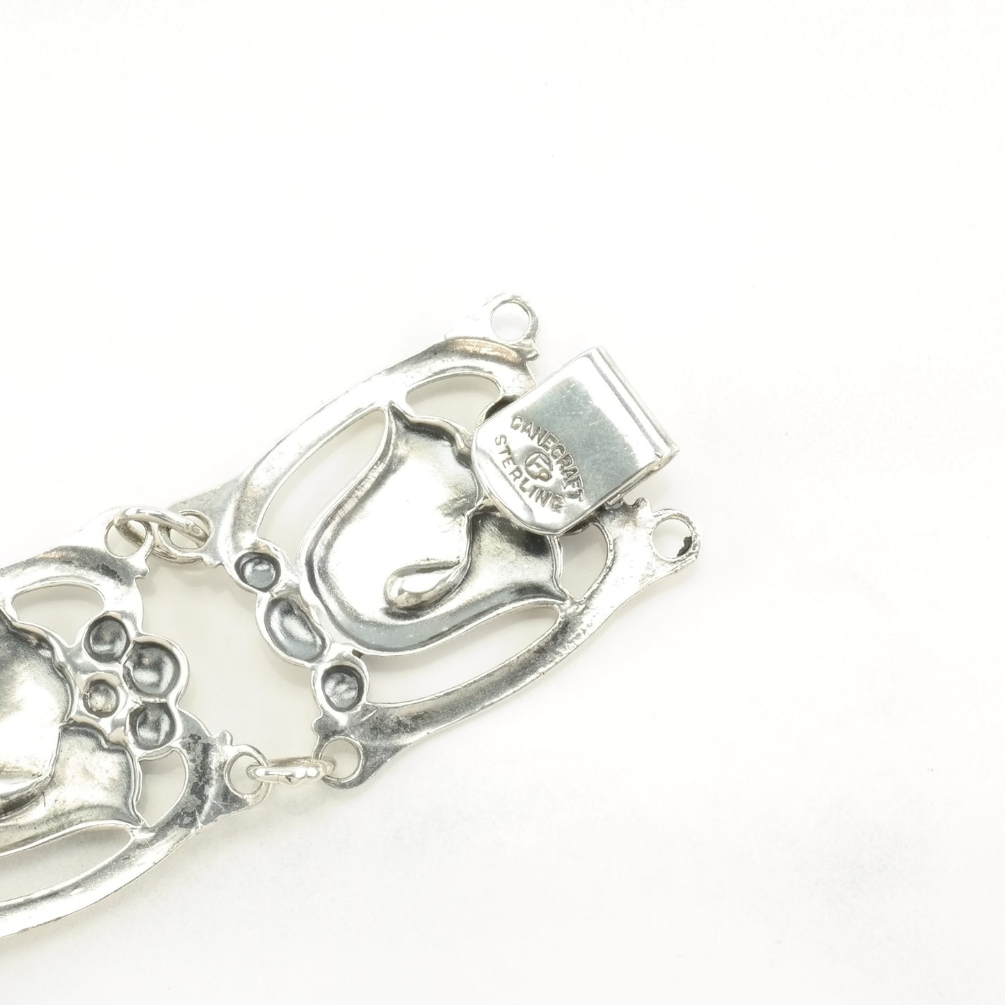 Vintage Art Nouveau Style Sterling Silver Link Bracelet Floral