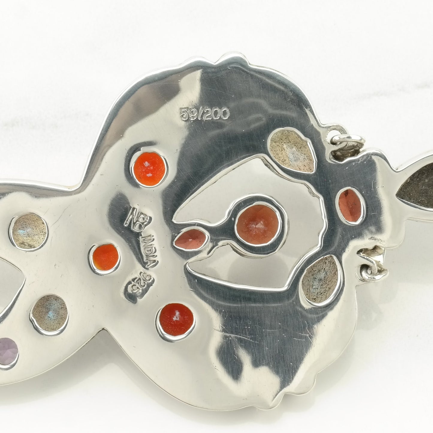 Vintage Nicky Butler Sterling Silver Garnet, Amethyst, Prasiolite, Labradorite Cluster Necklace