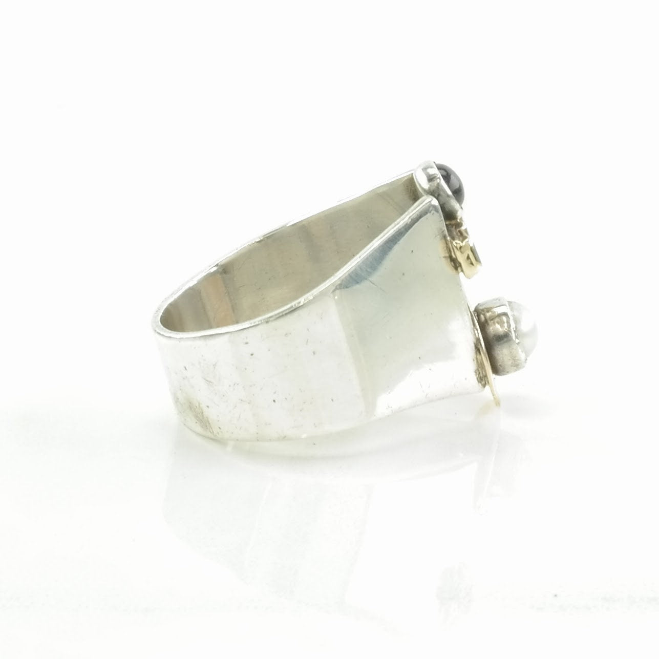 Vintage Studio Silver Ring Amethyst, Pearl Modernist Sterling Size 6 1/4